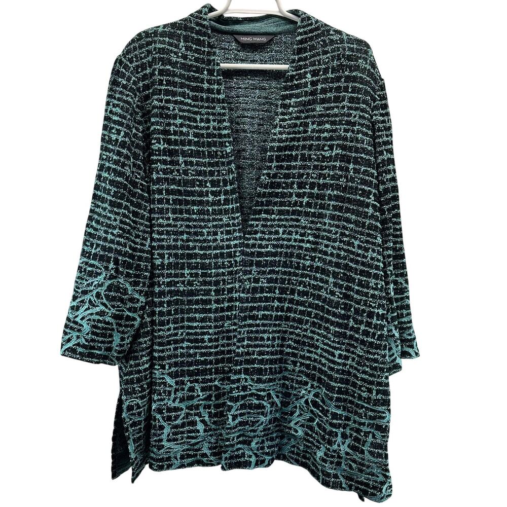 Ming Wang Black and Teal Patterned Tweed Jacket - Picture 2 of 12